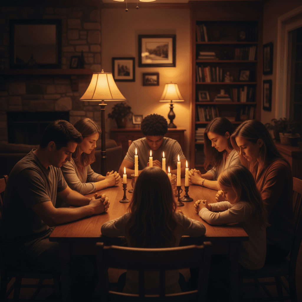 Family prayer circle together