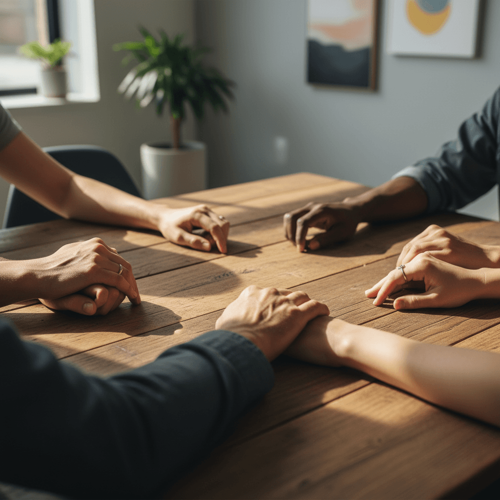 People in prayer circle